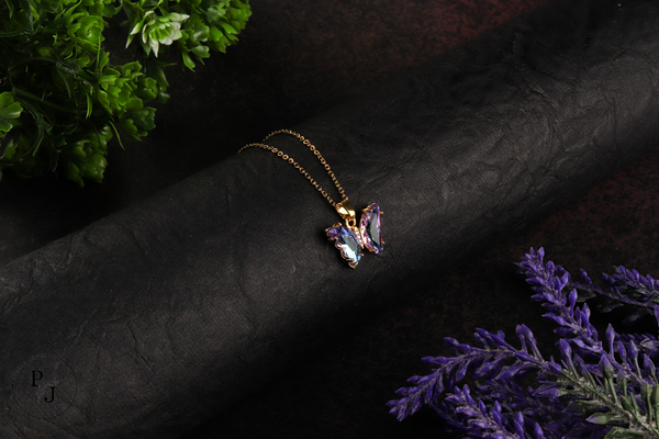 Holographic Violet Crystal Butterfly Necklace