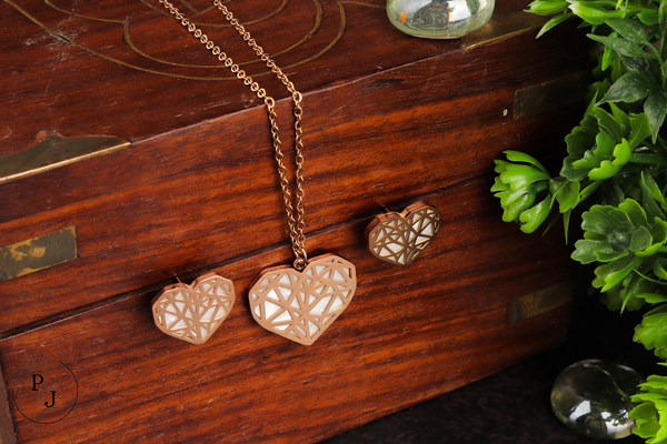 Geometric White Heart Pendant Set (Necklace and Earrings)