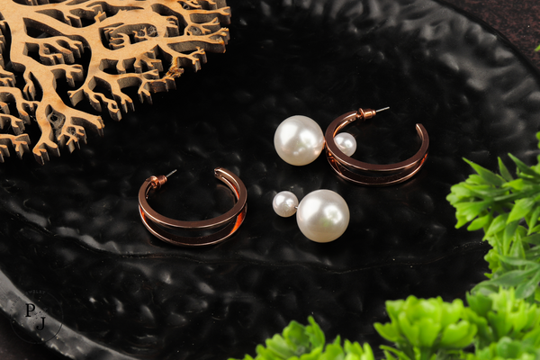 Charming 3 in 1 Pearl Earrings - Rose Gold