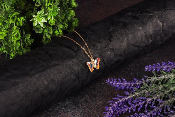 Holographic White Molten Lava Crystal Butterfly Necklace