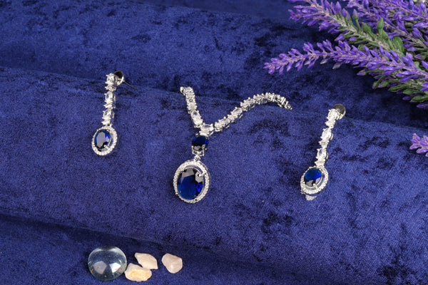 Midnight Blue Crystal Silverstring Necklace Set